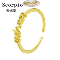 Gold 12 constellation letter open rings jewelry Scorpio