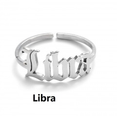 Silver 12 constellation stainless steel adjustable open ring Libra