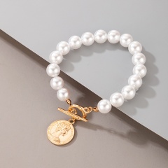 White Pearl Beads Handmake Gold Bracelet 18 cm Clasp