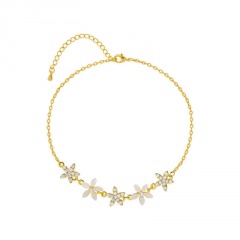 Small flower five-pointed star inlaid with rhinestone adjustable bracelet (chain length 16+4cm) gold