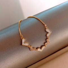 Five loving imitation shell inlay rhinestone adjustable bracelet (chain length 16-26cm) gold