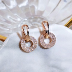 Geometric Full Rhinestone Stud Earrings (size 2cm) Circle