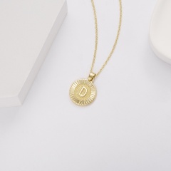 26 Letter Round Gold Pendant Clavicle Chain Necklace （Pendant size: 1.7*2.3cm/chain length: 40+5cm）opp D