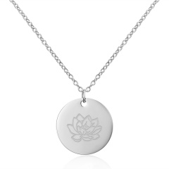 Geometric round pendant month flower necklace (Pendant size: 7*2cm, chain length: 44cm) opp June Lotus