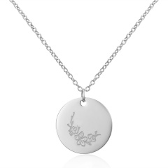Geometric round pendant month flower necklace (Pendant size: 7*2cm, chain length: 44cm) opp August cherry