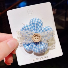 Simple lattice lace border flower button hairpin (size 5cm) opp blue lace flower