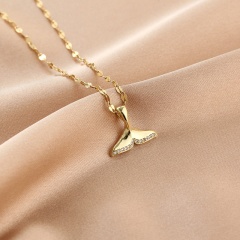 Cube Zirconia Stainless Steel Clavicle Gold Necklace Fish tail