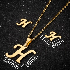 A-Z Letter Gold Stainless Steel Necklace Earring Set (Chain length: 45cm) H