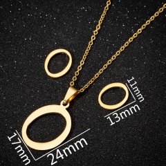 A-Z Letter Gold Stainless Steel Necklace Earring Set (Chain length: 45cm) O