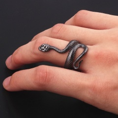 Titanium Steel Exaggerated Snake-Shaped Creative Opening Ring Zodiac For Women Fashion Finger Jewelry black