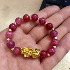 10mm cracked imitation agate jade brave men and women transfer bracelet opp Ruby