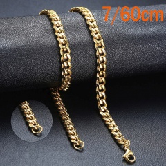 Punk Stainless Steel Necklace for Men Women Curb Cuban Link Chain Choker Necklace W:7mm L:24inch
