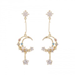 S925 Silver Needle Inlaid CZ Dangling Stud Earrings Gold