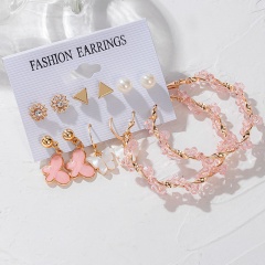 6 pairs/set butterfly peach heart stud earrings #1