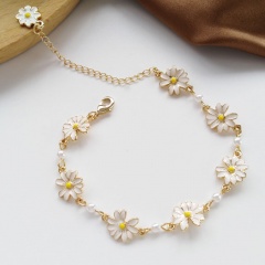 Daisy Flower Pearl Painting Oil Adjustable Bracelet (Circumference: 16+6cm) KC gold