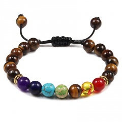 Seven chakra natural stone woven beaded bracelet (Bead: 8mm, circumference: 15-30cm) D