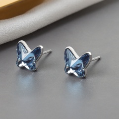 Blue crystal butterfly stud earrings(size 0.85*0.76cm) blue