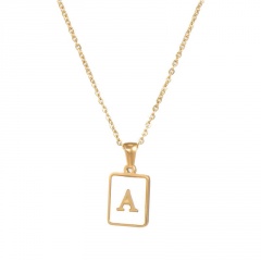 26 letter titanium steel square shell letter pendant necklace Pendant size: 1.2*1.5cm, chain length: 45cm opp A