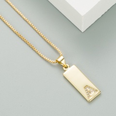 Micro Inlaid Cubic Zirconia Letter Pendant Copper Necklace (Chain length: 45+5cm, pendant: 0.8*2.0cm) A