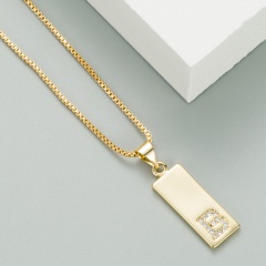 Cubic Zirconia Letter Pendant Reversible Heart-shaped  copper Necklace (Chain length: 45+5cm, pendant: 0.8*2.0cm) B