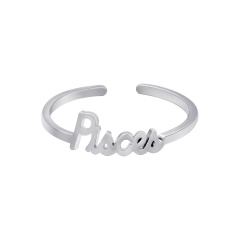 White twelve constellation letters open copper ring Pisces