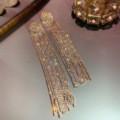 925 Silver Needle Full Rhinestone Long Stud Earrings (size 17.5*2.6cm) gold