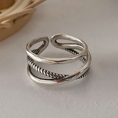 Cross twist silver geometric open copper ring A
