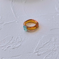 Geometric square candy color resin gemstone ring Coffee color