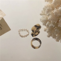 Pearl Beaded Combination Acetate Plate Ring Ring A 3pcs/set