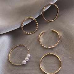 5pcs/set Simple imitation pearl ring set gold