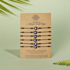 7 knot evil eye blue eye lucky friendship bracelet set (circumference: 16-30cm, paper jam: 11*8cm) 6pcs/set black