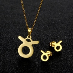 12 Constellation Symbols Stainless Steel Gold Necklace Set Chain Length 45cm Taurus