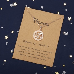 Rose gold hollow animal version twelve constellation paper card necklace Pisces