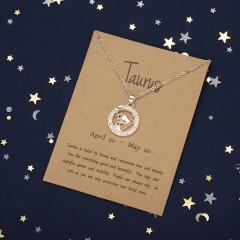 Rose gold hollow animal version twelve constellation paper card necklace Taurus