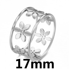 Geometric circular flower hollow ring 17mm steel