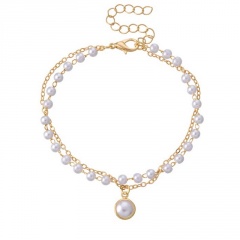 Double layer imitation pearl adjustable bracelet (Circumference: 16+5cm) gold