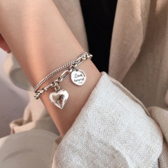 Love Forever plated 925 silver Love coin double chain vintage bracelet (size: 15+4cm) opp love forever