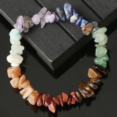 Colorful crushed stone seven chakra natural stone woven beaded bracelet （size 18cm） opp Colorful