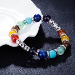 Long beaded seven chakra natural stone braided beaded bracelet  size Bead: 10mm, circumference: about 19cm (elastic adjustable) opp Colorful