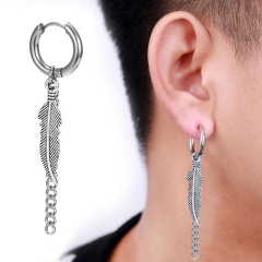 Feather Leaves Chain Stainless Steel Earring Claps Men's Earring Holes 1.7*4.5cm