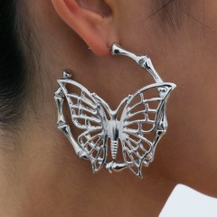 Hollow C butterfly stud white K  earrings 5.8*6.1cm