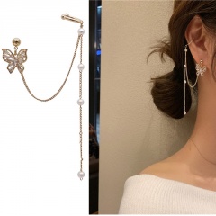 925 silver pin zircon butterfly chain tassel earrings stud earbone clip gold earring (size 9cm) opp 1pcs/set