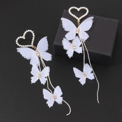 Butterfly Love Hollow Imitation Pearl Long Tassel Stud Earrings (size 16.8*5cm) gold