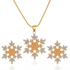 Snowflake full rhinestone necklace earring set (Pendant size: 2cm, chain length 48+8cm) gold
