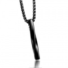 Spiral strip stainless steel pendant necklace (Size: pendant length 4cm, chain length 70cm) opp Black