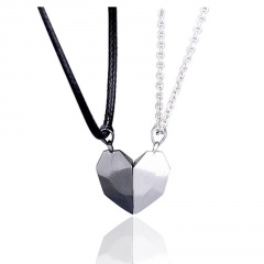 2pcs/set Black + white wishing stone couple stitching magnetic magnet love necklace (chain length  62+5cm) Black white necklace
