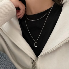 INS Quadrilateral Double Detachable Necklace Sweater Collarbone Chain  (size 45+5cm) Sliver