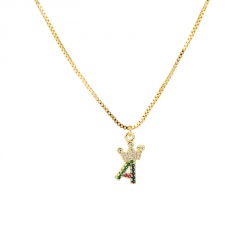 26 letter crown necklace with colored copper and rhinestone collarbone chain  length (size 45+5cm)  pendant  (size 1.5*1.1cm) opp #A