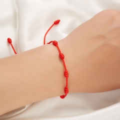 Red String Of Fate 7 Knots Lucky Friendship Woven Adjustable Paper Card Bracelet Red 1