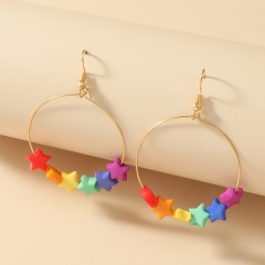 Stars colorful rainbow ear hook earrings (Size: about 6cm) A